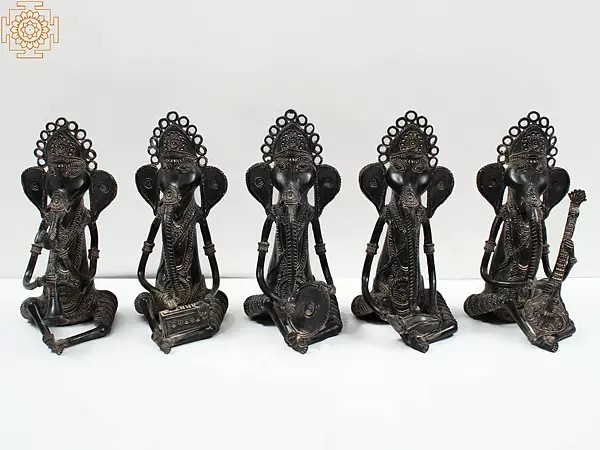 11" Brass Musical Ganesha Set (Tribal Dhokra Art)