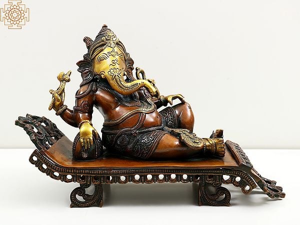 11" Relaxing Ganesha Brass Statue