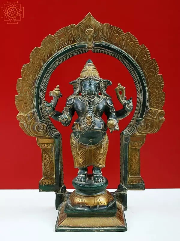 15" Brass Four-Armed Ekadanta Ganesha