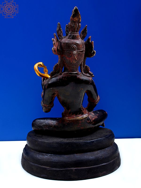 12" Brass Nepalese Form of Saraswati with Wooden Pedestal Exotic