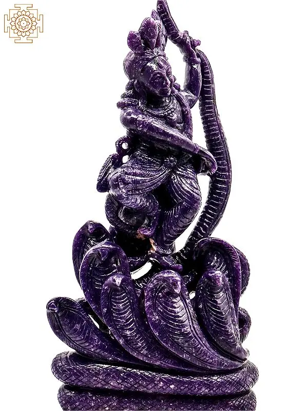 16" Dancing Krishna on Sheshnag Lepidolite Stone Statue