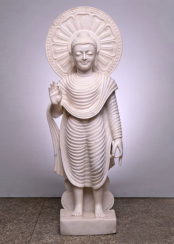40" Large White Marble Standing Buddha