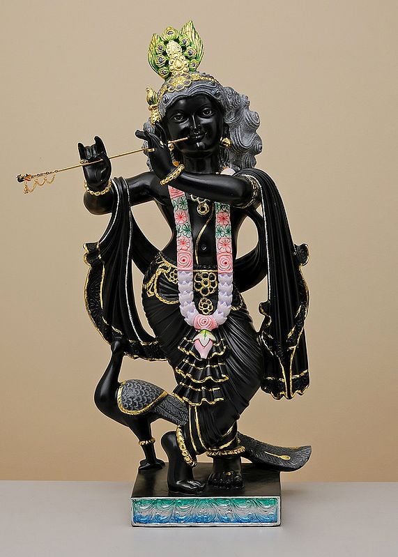 “Jaga-Mohan” Krishna as the Enchanter of the Universe, Large Black Marble Statue