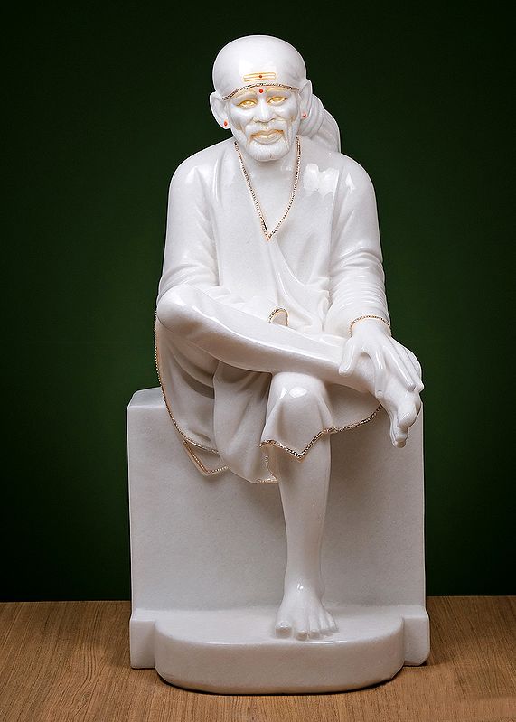 30" White Marble Shirdi Sai Baba | Handmade