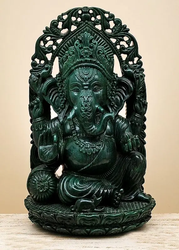 Large Green Jade Ganesha Sculpture