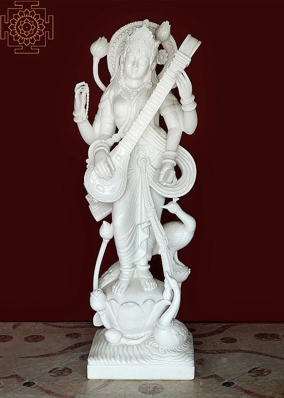 60" Large Goddess Saraswati on Lotus