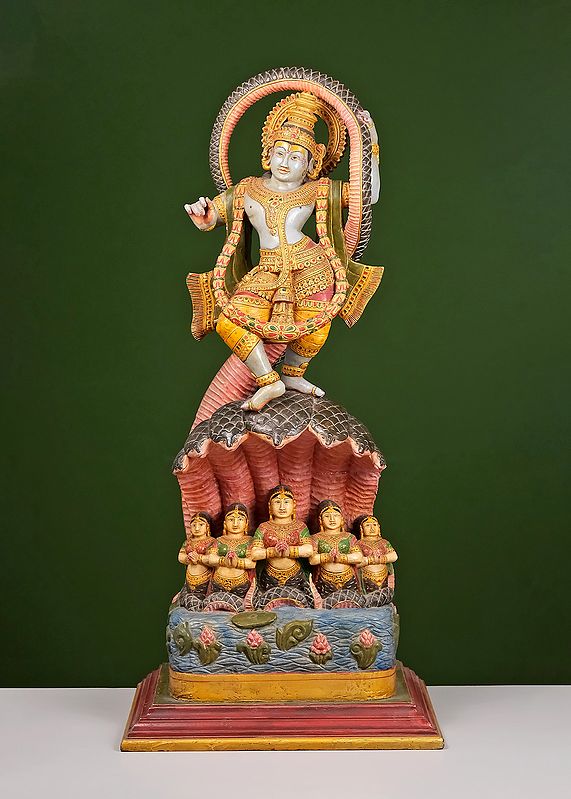 40" Large Wooden Kaliya Krishna