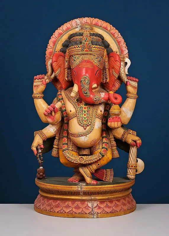 30" Wooden Dancing Ganesha Statue