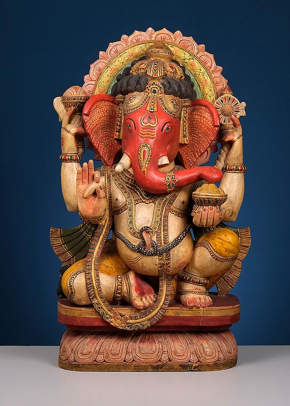 30" Wooden Ekdanta Ganesha