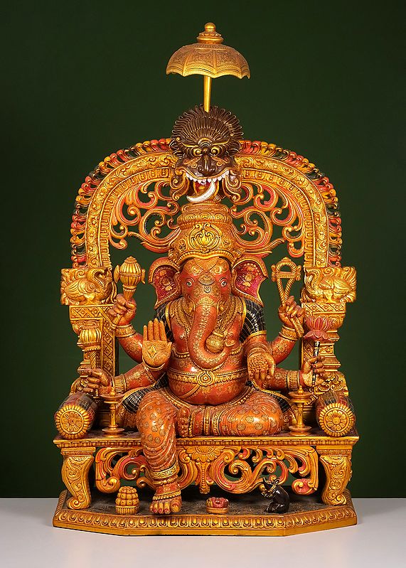 48" Large Wooden Lord Ganesha with Arch