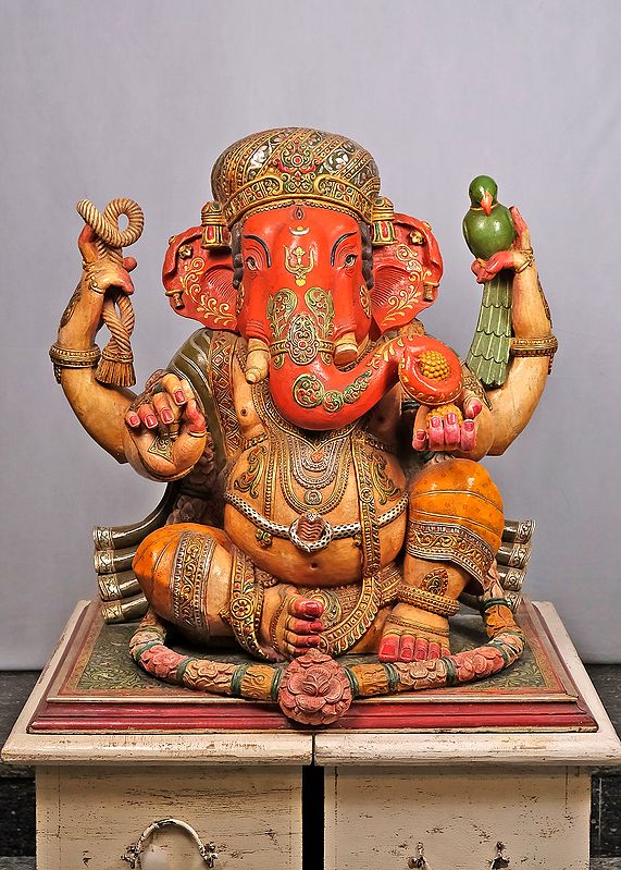 30" Wooden Ekdanta Ganesha Statue