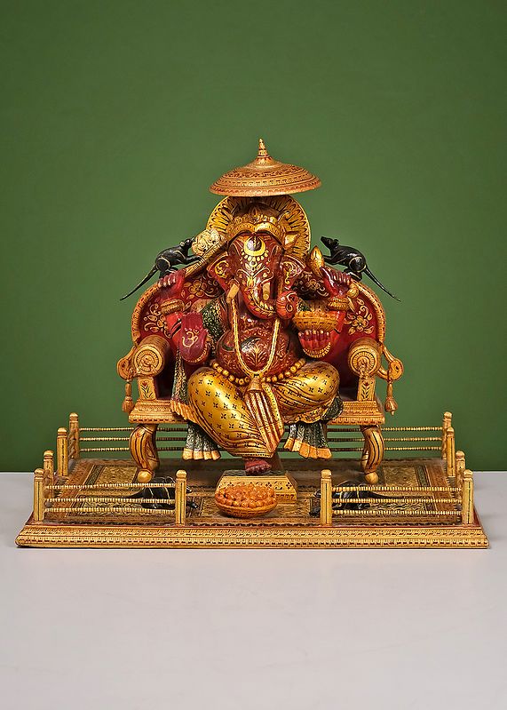 16" Wooden King Ganesha