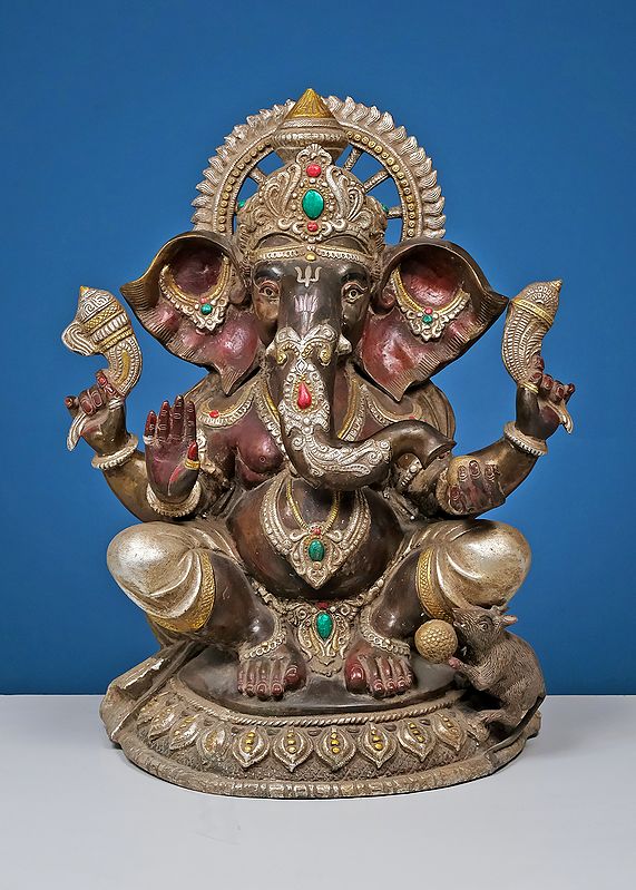 24" Brass Lord Ganesha in Ashirwad Mudra