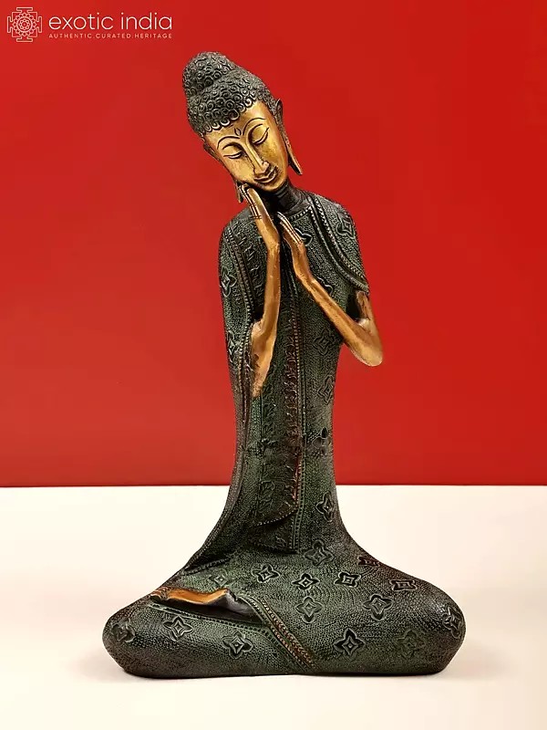 15" Thinking Buddha Brass Statue | Handmade | Made in India