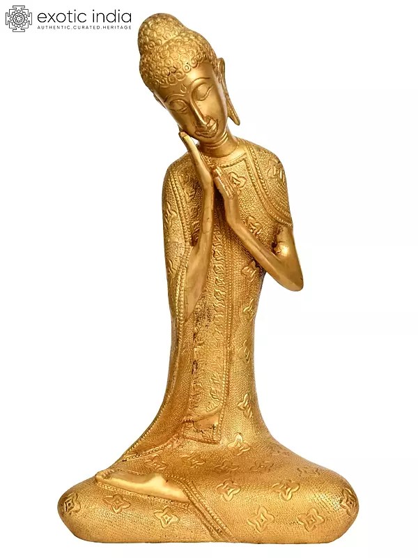 15" Thinking Buddha Brass Statue | Handmade | Made in India