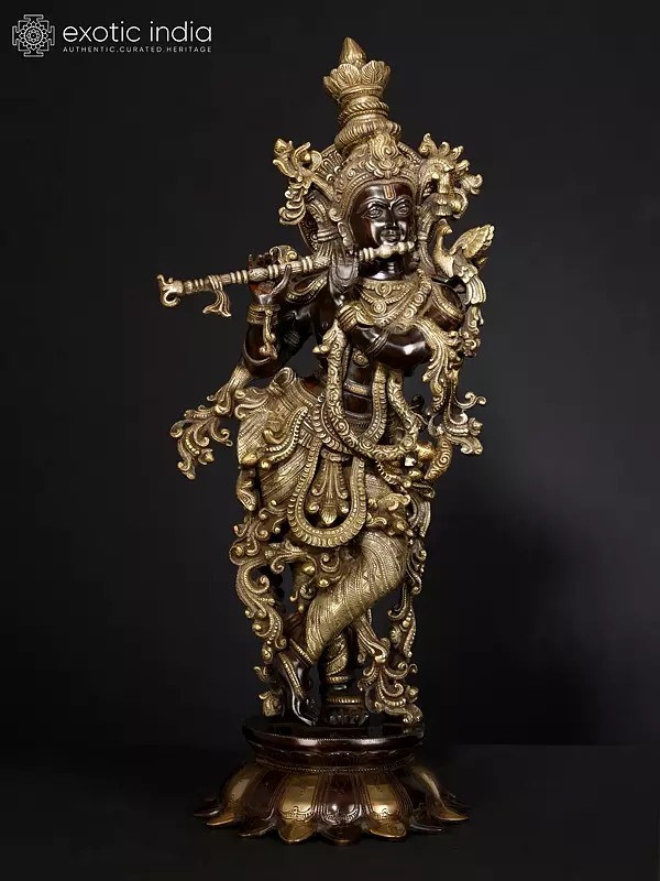 27" Superfine Lord Krishna Playing Flute In Brass | Handmade | Made In India