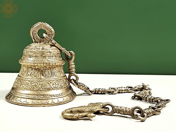 6" Auspicious Dashavatara Bell in Brass | Handmade | Made in India