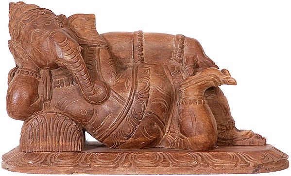 A Restful Ganesha Wooden Statue | South Indian Temple Wood Carving