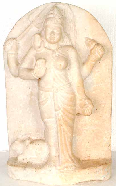 Antiquated Ardhanarishvara in White Marble