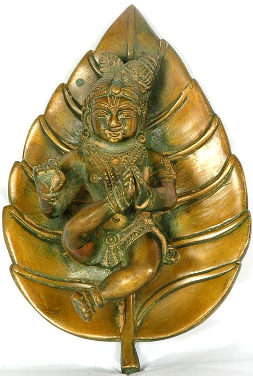 Baby Krishna on Pipal Leaf Suckling His Toe (Wall hanging)