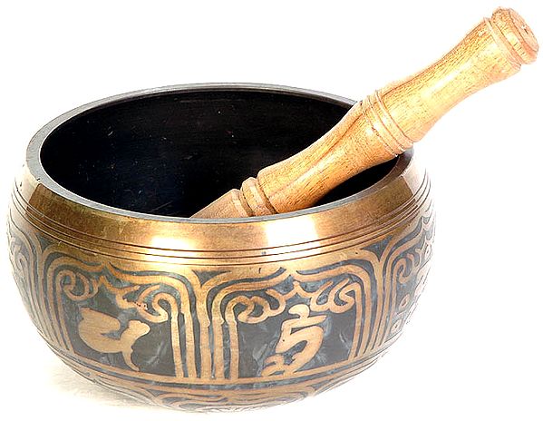 Bhumisparsha Buddha (Carved In Relief) Singing Bowl with the Syllable Om Mani Padme Hum