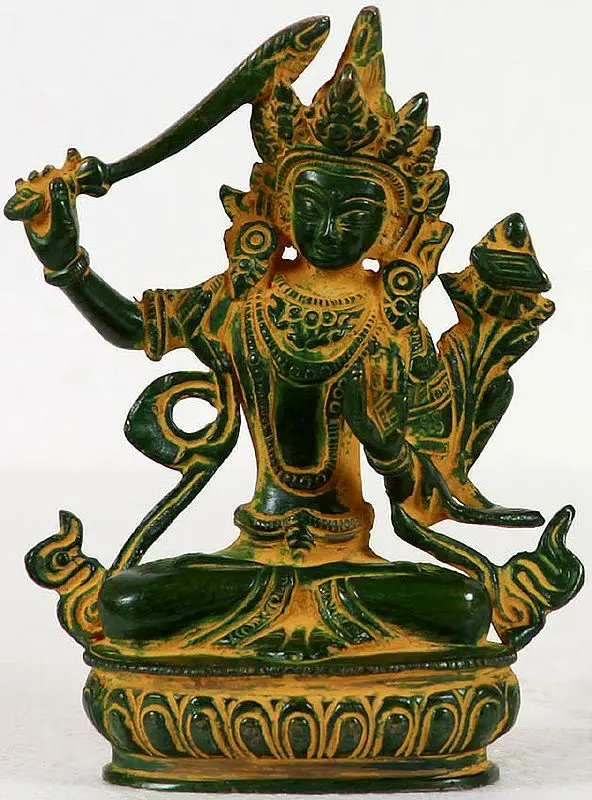 5" Tibetan Buddhist Deity Bodhisattva Manjushri In Brass | Handmade | Made In India