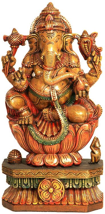 Chaturbhuja Ganesha Seated Royal Ease Posture on Lotus