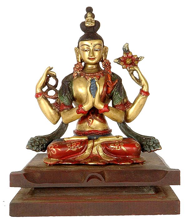 Chenrezig (Shadakshari Lokeshvara) Seated on Fine Wooden Pedestal