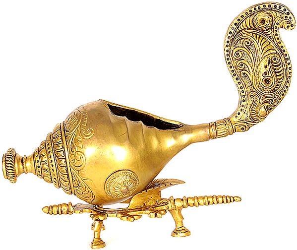14" A Fish Form Conceived as a Conch In Brass | Handmade | Made In India