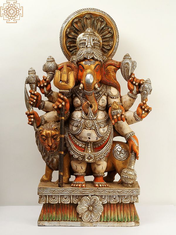 36" Large Kshatriya Ganesha | Wood Statue