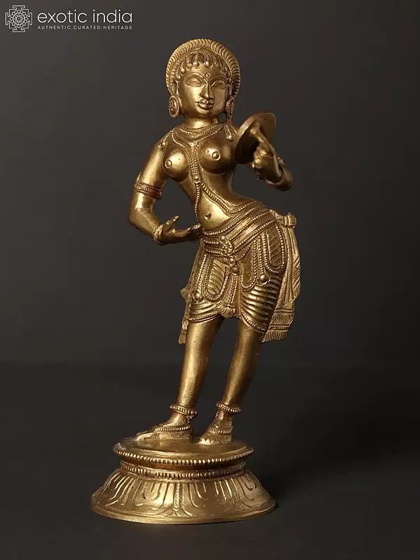 6" Small Mirror Lady | Hoysala Art | Bronze Statue