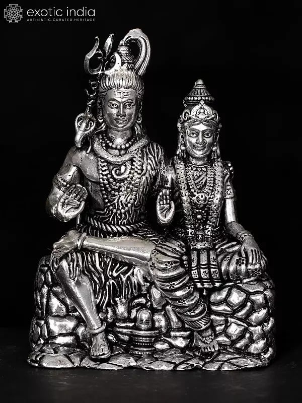 Small Superfine Shiva Parvati Brass Statue Seated in Blessing Gesture | Multiple Sizes