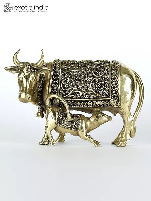 Small Cow and Calf Statue in Brass (Multiple Sizes)