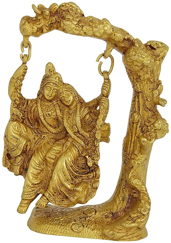 6" Brass Radha Krishna Statue Swinging Under Kadamba Tree | Handmade