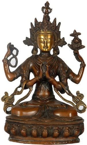 13" Tibetan Buddhist Deity Chenrezig (Shadakshari Lokeshvara) In Brass | Handmade | Made In India
