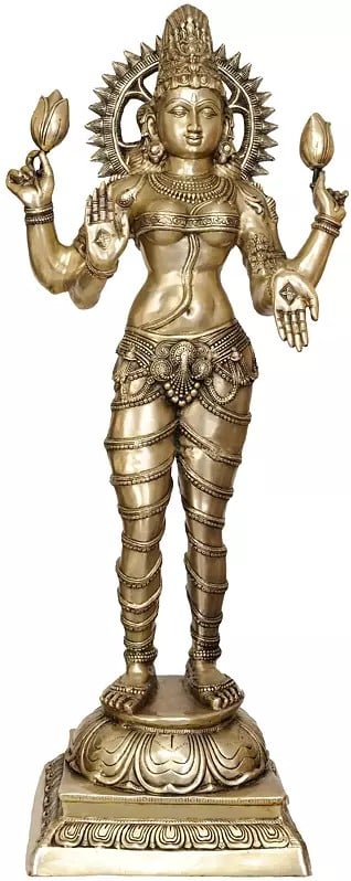 Large Size Goddess Lakshmi Brass Statue | Handmade | Made in India