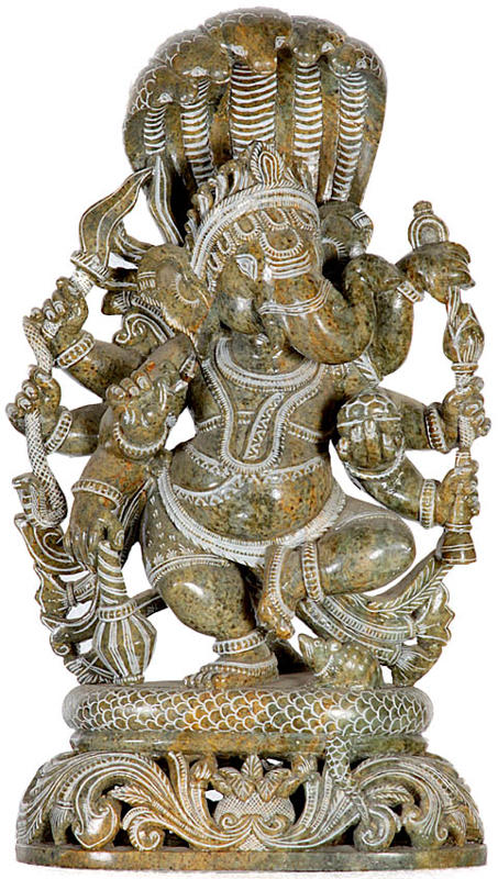 Eight-Armed Ganesha Dancing on Five-Hooded Serpent