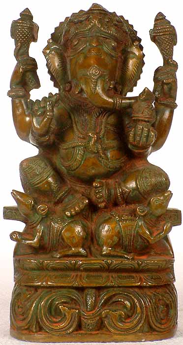 Four-Armed Ganesha seated on Twin Rat