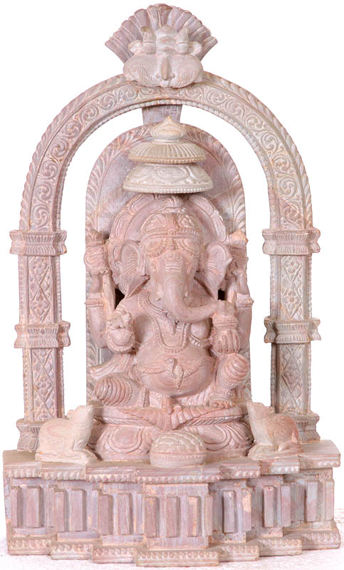 Enthroned Ganesha with Kirtimukha Atop (Altar Piece)