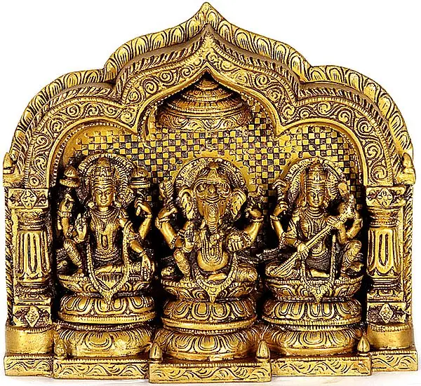 Enthroned Lakshmi Ganesha and Saraswati (Altar Piece)