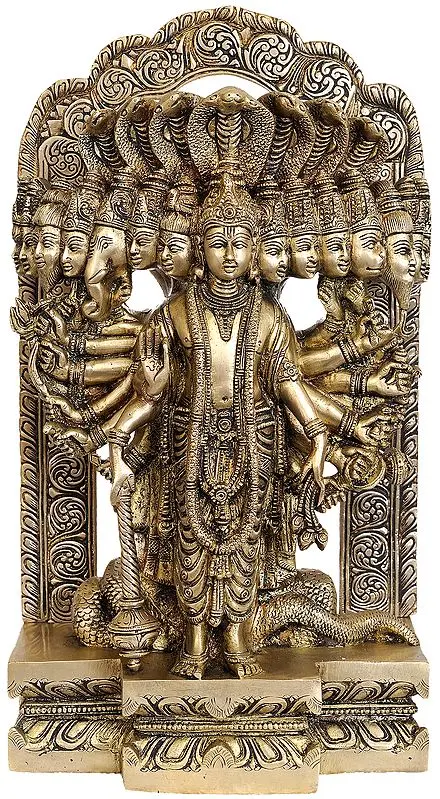 14" Brass Lord Vishnu Idol in his Cosmic Magnification | Handmade