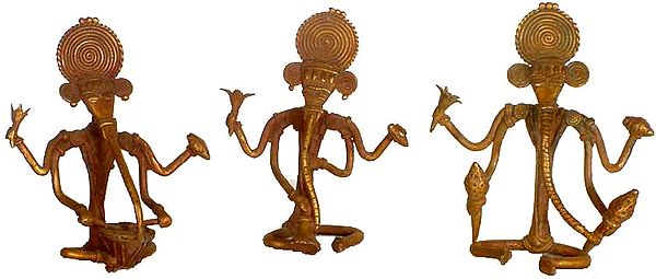 Set of Three Tribal Musical Ganeshas