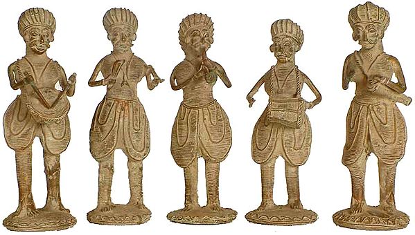7" Set of Five Tribal Musicians  (Folk Statue from Bastar) In Brass | Handmade | Made In India