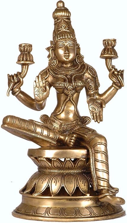12" Goddess Lakshmi as Visualized in the Atharva Veda In Brass | Handmade | Made In India