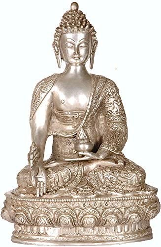 13" Tibetan Buddhist Deity- Medicine Buddha (Robes Decorated with Scenes from the Life of Buddha) In Brass | Handmade | Made In India