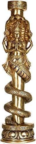 16" Celestial Naga Kanya Entwined on a Pillar (Price per Pair) In Brass | Handmade | Made In India