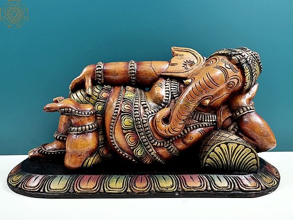 25" Wooden Relaxing Ganesha | Handmade