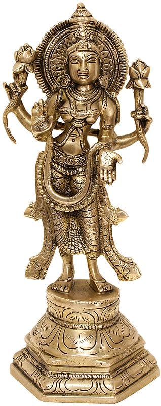 11" Standing Goddess Lakshmi In Brass | Handmade | Made In India