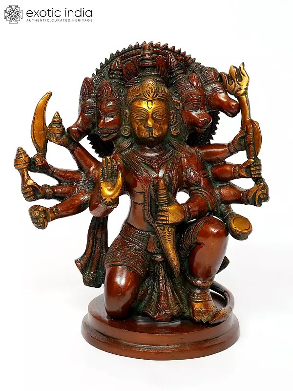 8" Five-Headed Lord Hanuman Brass Sculpture | Handmade Religious Figurine