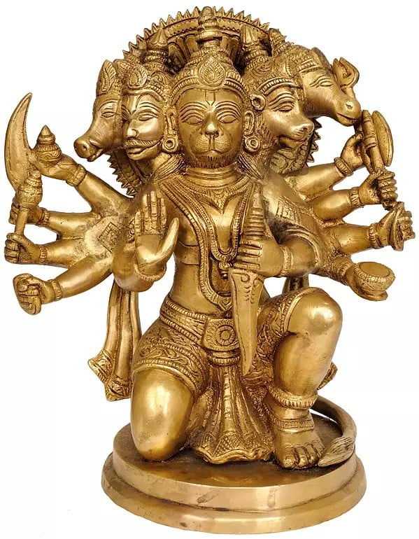 8" Five-Headed Lord Hanuman Brass Sculpture | Handmade Religious Figurine